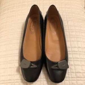 Never worn!TOD's- Black Leather flat w/metal logo